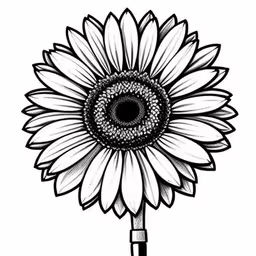 a sunflower drawing in black and white with some writing
