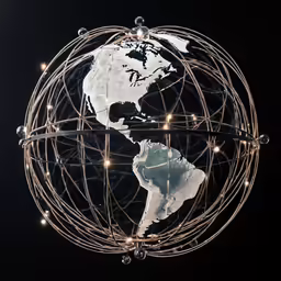 the globe with the lights in it and some strings hanging from it