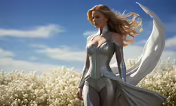 the 3d illustration depicts a woman dressed like an angel