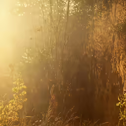 the sunlight is shining through the bamboo trees