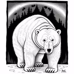 the bear is walking through the snowy woods,a white polar bear looking out over the water