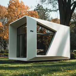 the cube house is in front of some trees