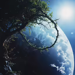 a very artistic scene taken from below of a tree