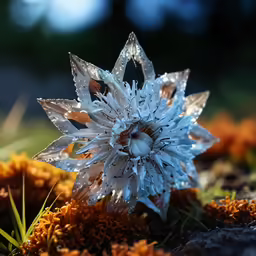 a flower on the ground with water droplets on it