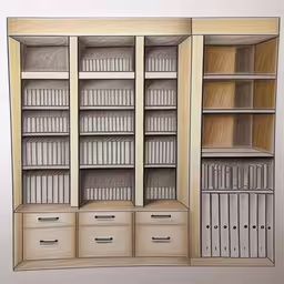 this is a drawing of an empty bookcase