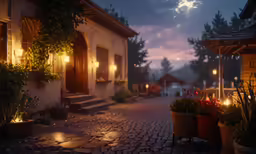 a small house sitting next to some buildings