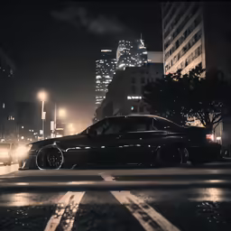 there is a black car parked on the side of the street
