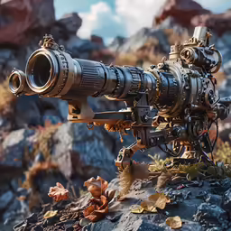 a metal object is on top of the rocks