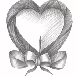 a drawing of a heart with a bow and a pencil,a heart with bow and ribbon, as well as the words good bye,an artistic drawing of a heart and a pen,a drawing of a heart with a bow on the tail,a drawing of a heart and bow on a white background