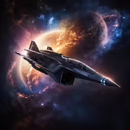 a large jet flying through the air next to a planets earth