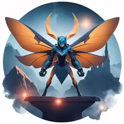 an animated art work with blue and yellow winged