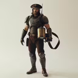 the steampunk man with an old timey gear costume
