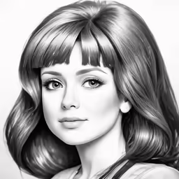 a drawing of a woman with long, wavy hair