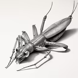 a metallic insect is posed as if it was a spaceship