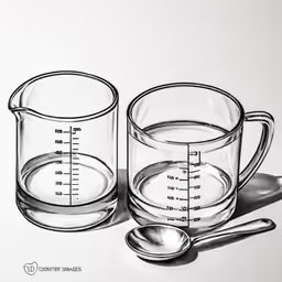 a drawing of measuring and measuring glasses with spoons
