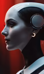 a young robot wearing large earrings and a headset