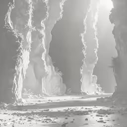 a horse standing in the desert next to ice formations