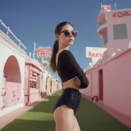 the girl has sunglasses on and is posing