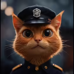 a cat in a police uniform with a lion head on