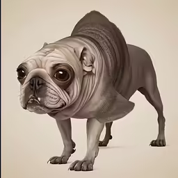 the drawing shows a bulldog like animal with a very long hairline