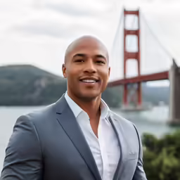 a man in front of the golden gate bridge