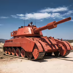 an orange tank in the middle of dirt