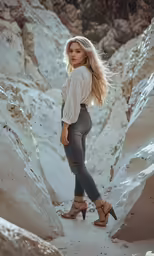 beautiful blonde posing for a photo near a river