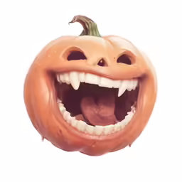 a orange pumpkin with its teeth and mouth open