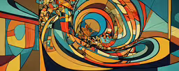 a painting with different colors on it,an abstract painting that shows colorful lines in blue and orange