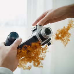 a man holding a camera and taking photos