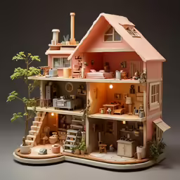 a dollhouse with all its appliances and furniture