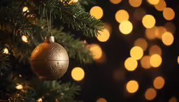 a christmas tree with gold balls hanging from it