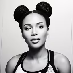 the beautiful black woman has mickey ears on her head