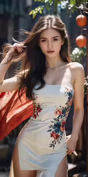 beautiful young woman wearing a dress posing for a photo