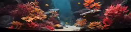 an underwater scene with plants and rocks