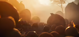 this photo shows many birds in a rocky field
