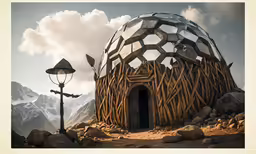 this is a surrealist photo of a building in the desert