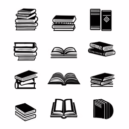black and white icons of books