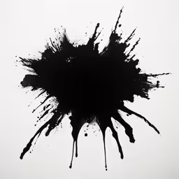 a black and white painting of ink splatters