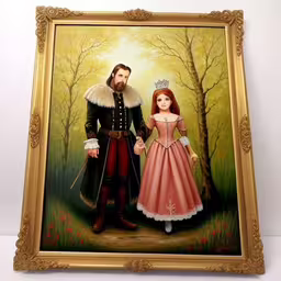 painting of man and woman in a medieval costume,a picture of a painting of a man and woman in renaissance garb