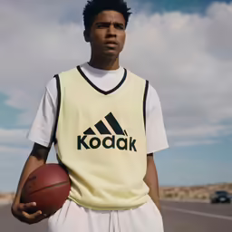 a person standing holding a basketball on the street
