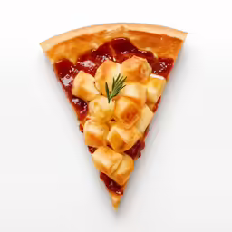 there is a slice of pizza with many toppings on it