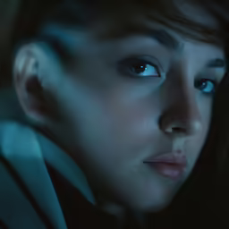 an image of woman with blue eyes staring at something