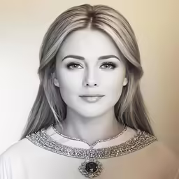 a woman in a white dress with necklaces
