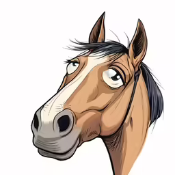 a brown horse head with blue eyes