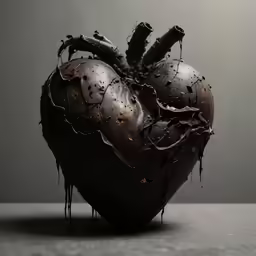 an odd looking heart statue covered in water
