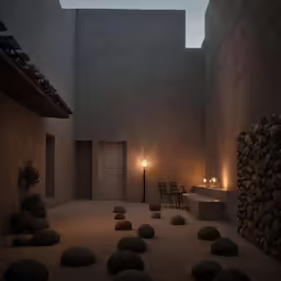 this is a photo of a nice courtyard with some lighting on it