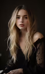 a woman with long blonde hair and blue eyes