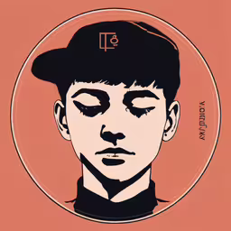 the face of an adult wearing a baseball cap, has a third eye drawn into it,a man
