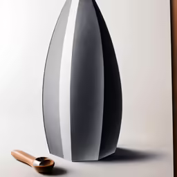 an abstract vase has a stick inside